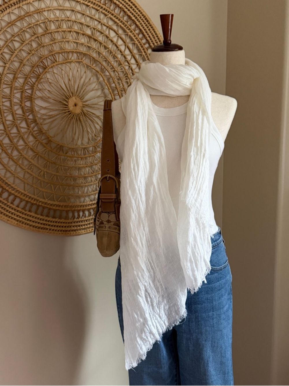 Quince white linen scarf shawl